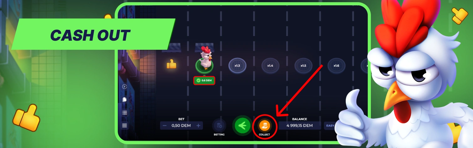 Cash Out Winnings Feature Uncrossable Rush.